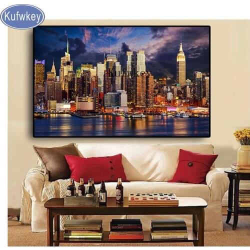 5D DIY Full Diamond Painting Cross Stitch"New York City Manhattan Building"Mosaic Picture square Rhinestones Embroidery store