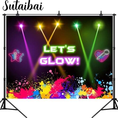 Lets Glow Backdrop Photography Splatter Glow Neon Birthday Photo Background Graffiti Glowing Party Photocall Backdrops