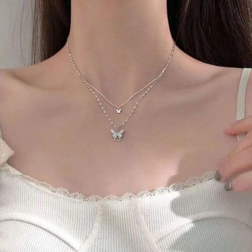 Layered Butterfly Choker Necklace for Women Cute Butterfly Pendant Charm Necklace Girls Korean Collar Choker Chain Jewelry New
