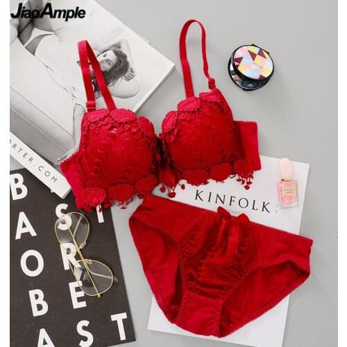 Students Girls Sweet Candy Color Underwear Set Women Korean Graceful Lace Heart Padded Push Up Bras Underpants Suit Lingerie Set
