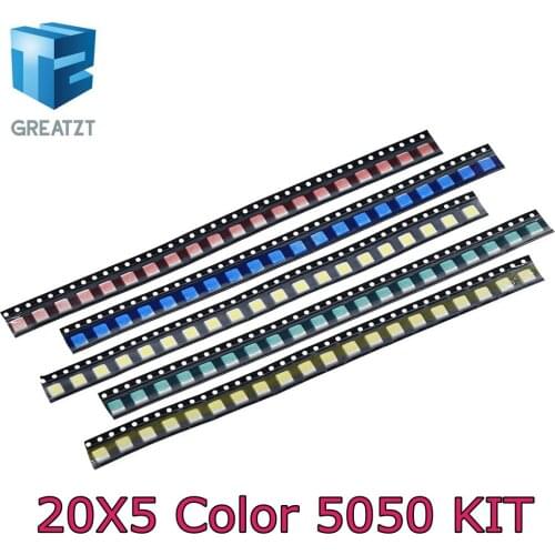 GREATZT 100PCS/LOT 5050 SMD White Red Blue Green Yellow 20pcs each Super Bright 5050 SMD LED Diodes Package Kit