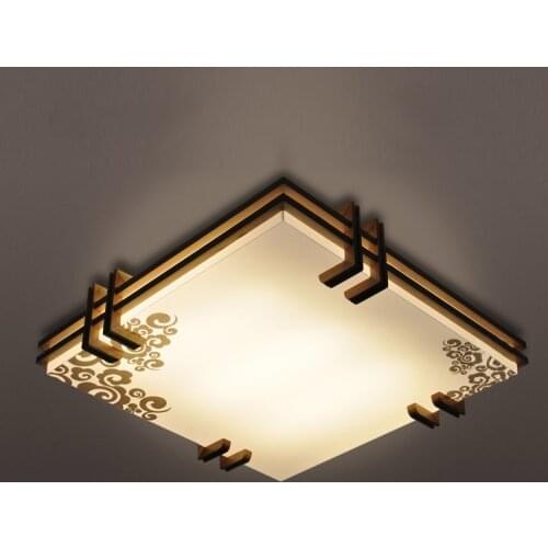 Imitation sheepskin new Chinese ceiling lamp LED modern simple wood wood color living room lighting warm bedroom square CL ZS24