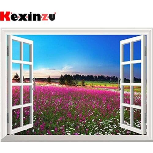 Kexinzu Full 5D DIY Square/ Round Diamond Painting"Window Scenery flower" 3D Embroidery Cross Stitch Mosaic diamondpainting Gift