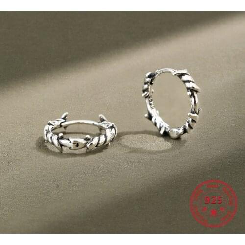 Korean 925 Sterling Silver Hoop Earrings INS Retro Twisted Hoop Earrings Antique Silver 925 Circle Earrings Fashion Jewelry
