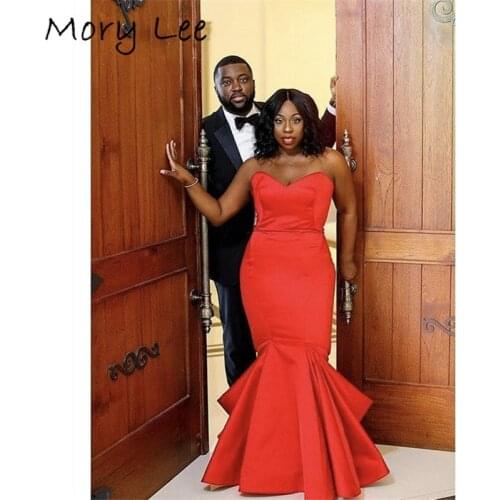 Red Evening Dresses Sweetheart Sleeveless Sweep Train Satin Evening Dresses With Lace Up Back vestidos de fiesta de noche