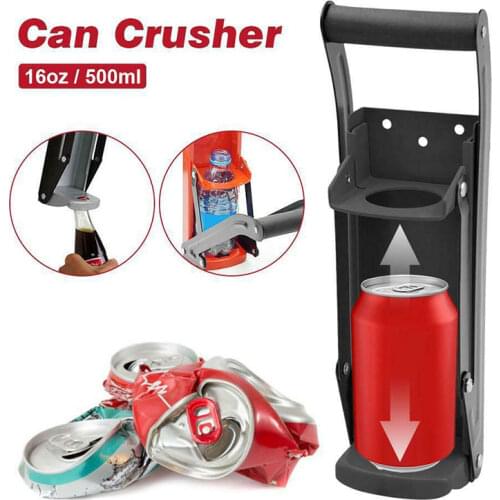 Metal Can Crusher & Bottle Opener Heavy Duty Steel Rubber Handle Smasher Kitchen Tools for Soda Beer Cans Bottles Recycling Tool
