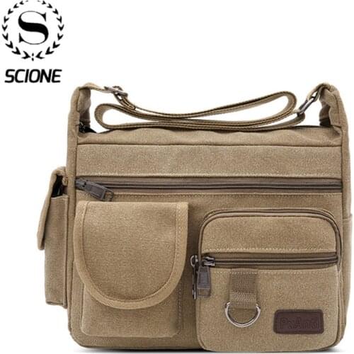 Scione Canvas Messenger Bag for Men Vintage Water Resistant Waxed Crossbody bags Briefcase Padded Shoulder Bag for Male