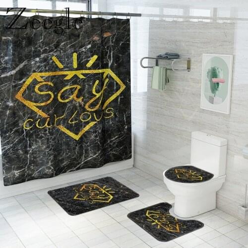 Europe Style Bath Mat and Shower Curtain Set Marble Pattern Bathroom Carpet Home Decoration Toilet Mats and Floor Rug Set
