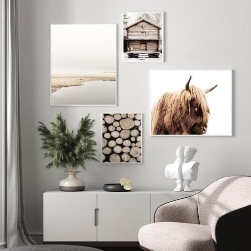 Animal Poster Nordic Landscape Wall Art Canvas Print Tree Lake Painting Decoration Picture for Living Living Room Decor