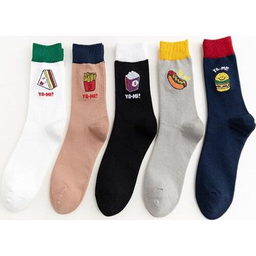 New Trend Personalized Cartoon Snack Hamburger Socks Chicken Rice Flower Hot Dog Food Pattern Pure Cotton Men and Women Socks