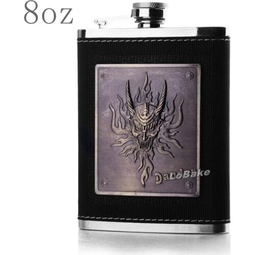 New 8oz dragon head decor stainless steel hip flask wine pot alcohol bottle whisky cup with leather coating gift accessories