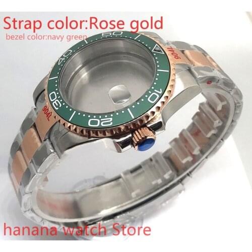NEW bliger 904L stainless steel rose gold strap bracelet with 40mm sapphire glass ETA mingzhuji NH36 MH35 case, bezel Navy green