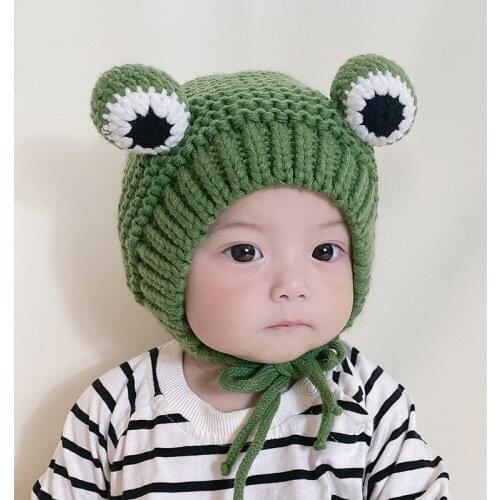 Solid color Cartoon frog knitted hat winter warm hat Skullies cap beanie hat for kid boy and girl 6-36 months baby