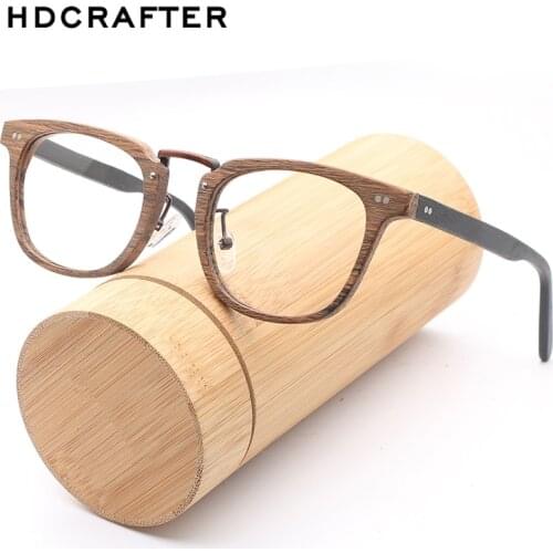 HDCRAFTER Prescription Eyeglasses Frames Wood Grain Optical Glasses Frame with Clear Lens Men Women Wooden Glasses Frames