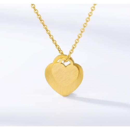 Stainless Steel Double Love Heart Necklace Women Collares Mujer Gold Chain Choker Necklaces Pendents Jewelry Bridesmaid Gifts