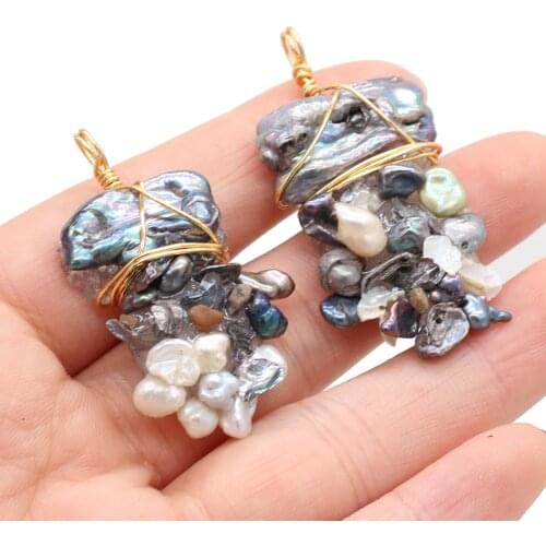 Natural Freshwater Pearl Pendant Copper Wire Winding Pearls Charms Pendant for Women Jewelry Making DIY Necklace Earring 25x45mm