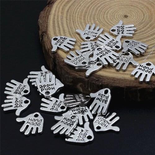 Fashion Hand Made Antique Silver Hand Pendant Charm For Necklace DIY Jewelry Making Accessories size 12x12mm 50pcs K00105