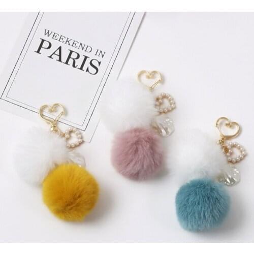 Faux Fox Fur Ball Pompom Imititated Rabbit Fur Pom Pom Key Chain Car Keyring Holder Bag Pendant Charm For Women D705