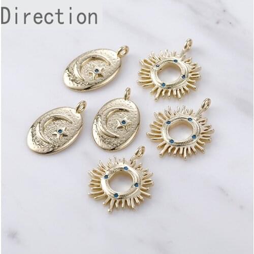 14K gold clad copper plated real gold sun moon star Zircon Pendant DIY Earrings Necklace material accessories