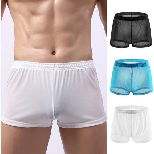 Soutong See Through Men Underpants Solid Color Mesh Yarn Mid Waist Transparent Thin Boxer Underwear for Daily Wear
