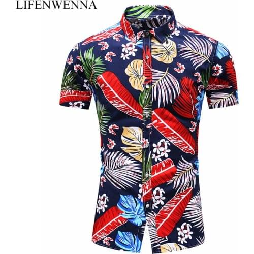 LIFENWENNA 6XL 7XL Shirt Men New Fashion Personality Print Short Sleeve Shirts Mens Casual Plus Size Flower Beach Hawaiian Shirt