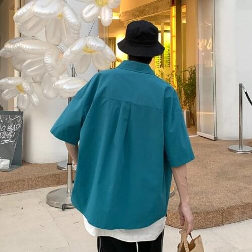 Korean Style Simple Shirt 2021 New Shirts for Men Clothing Black/White/Blue/Navy blue Summer Casual Streetwear Chemise Homme