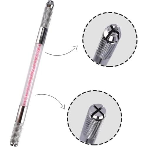 5Pcs Crystal Manual Tebori Tattoo Permanent Makeup Pen Machine Microbladeing Pen For Lip Eyebrow Eyeliner Double Heads