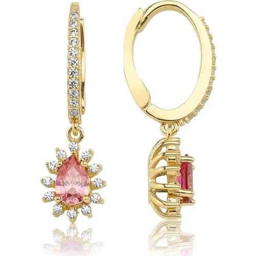 Valori Jewels Elegant Drop, 0.66 Carat, Zirconia Pink And White Pear Gemstone, Gold Plated, Sterling Silver Dangle Earrings