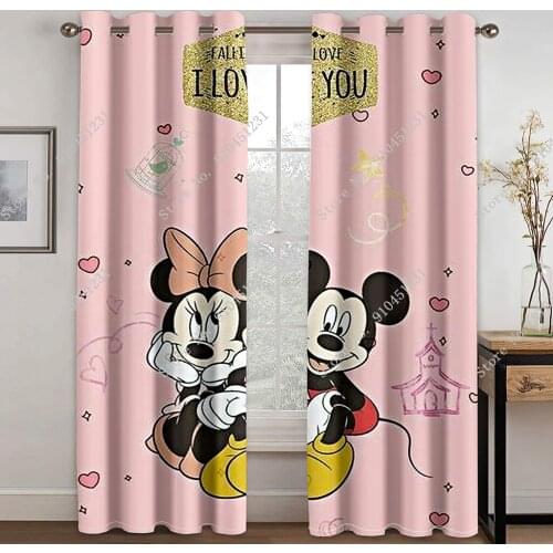 Pink Mickey Minnie Mouse 3D Blackout Curtains Bedroom Living Room Home Decoration for Kids Boys Girls Birthday Gift