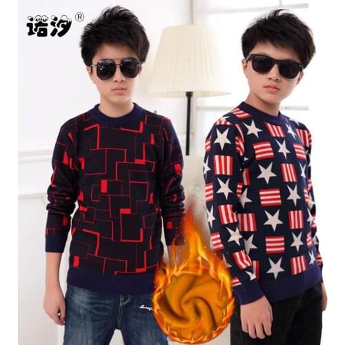 Sweaters boy winter warm jacket Pullovers plush inside Knitted sweaters Loose jacket 3-13T children velvet sweaters boys knitted