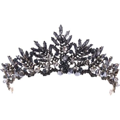 Baroque Bronze Black Crystal Beads Bridal Tiaras Rhinestone Diadem Pageant Crown For Brides Headbands Wedding Hair Accessories