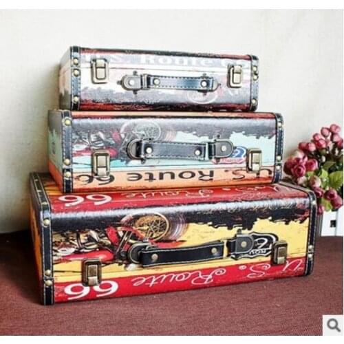 Three sets Factory direct Color leather model wooden case leather suitcase of Republic photography props decoration Home statue