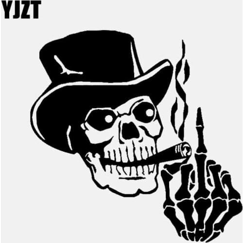 YJZT 16.2CM*16.2CM Skeleton Vinyl Decal Car Sticker Window Art Skull Middle Finger Black/Silver C3-1892