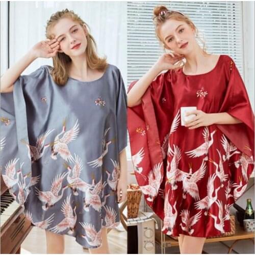 Women Sexy Silk Satin Nightdress Half Sleeve Nightgown Lace Sleepshirt V-neck Sleep Dress Elegant Home Dress Summer Night Gown