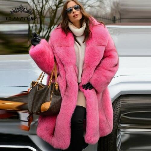 Womens Real Fox Fur coat with Big fur Turn Down Collar Winter Woman Womens Fur Natural Blue Fox Jacket