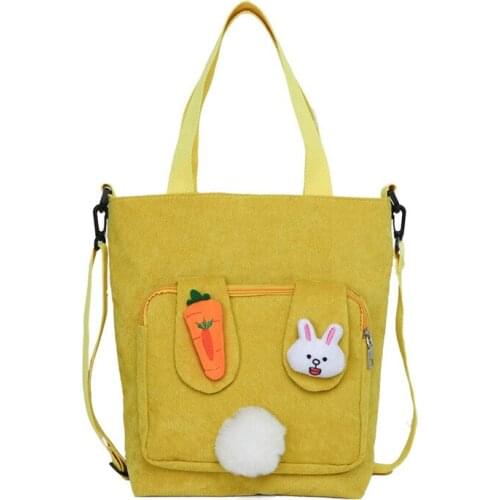 PURFAY corduroy Women shoulder bag pom-pom lady cotton tote shopper bag cloth eco reusable shopping bag handbag cloth handbag