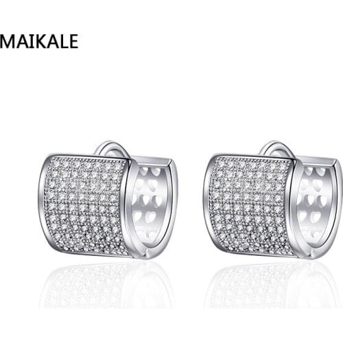 MAIKALE Classic AAA Cubic Zirconia Stud Earrings Gold Silver Color Plated Round Earrings for Women Korean Fashion Jewelry Gifts