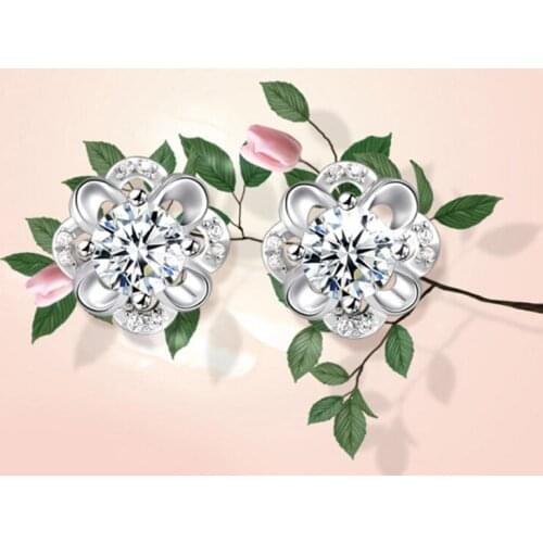 KOFSAC New Exquisite Zircon Small Flower Stud Earring Girl Jewelry 925 Sterling Silver Earrings For Women Accessories Daily Wear