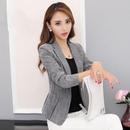 Classic Plaid One grain buckle Women Jacket Blazer Notched Collar Female Suits Coat Fashion Houndstooth 2019 Spring