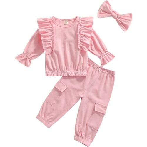 Ma&Baby 1-5Y Toddler Kid Baby Girl Clothes Set Ruffles Long Sleeve Sweatshirt Top Pants Headband Tracksuit Autumn Outfits DD43