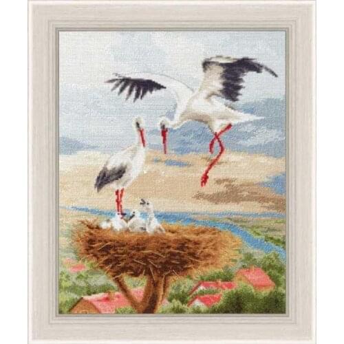 14/22/25ct Beautiful Counted Cross Stitch Kit Crane Feeding Chicks Juvenile Baby Birds Five Cranes Bird