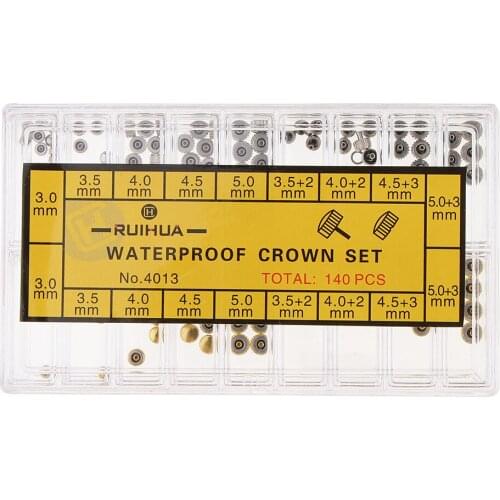 140Pcs Copper Mixed Waterproof Watch Spare Crown Repair Watchmaker Tools