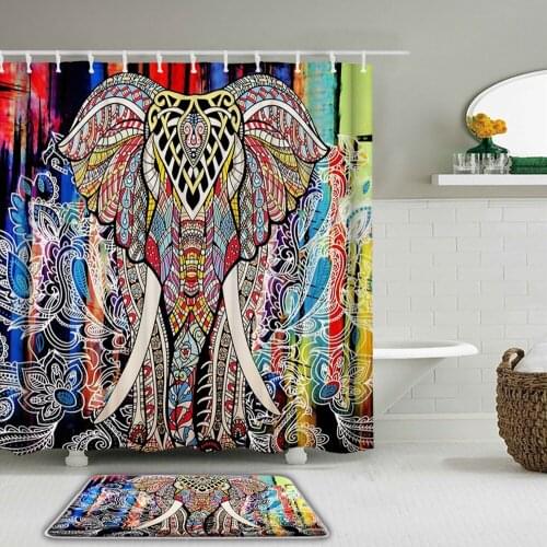 2pcs/set 3d Animals Shower Curtain Set Mat Elephant Cat Dog Bath Curtains Waterproof Cloth + Non-slip Toilet Bathroom Mat
