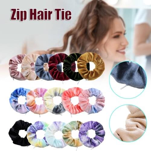 2021 Tie-Dye Velvet Scrunchies with Invisible Pocket Zipper Design 9/16pcs Womens Hair Accessory