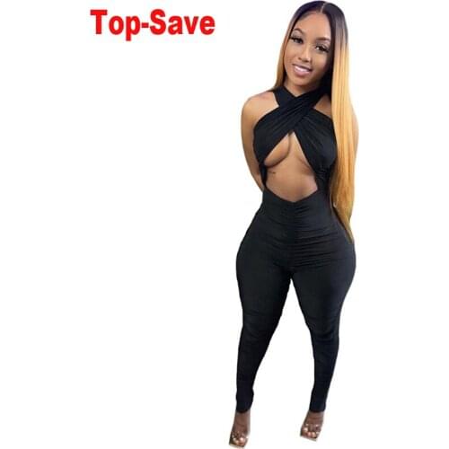 2021 Autumn Birthday Outfits For Women Jumpsuit Fashion Casual Sexy Overalls Halter Backless Bandage Rompers Womens Jumpsuit