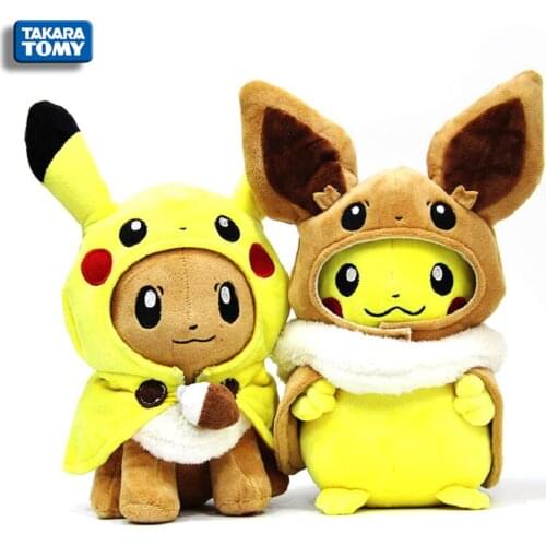 30cm Pokemon Cute Pikachu Eevee Cosplay Cape Coat Plush Doll Classic Japanese Anime Plush Toys Gifts for Kids