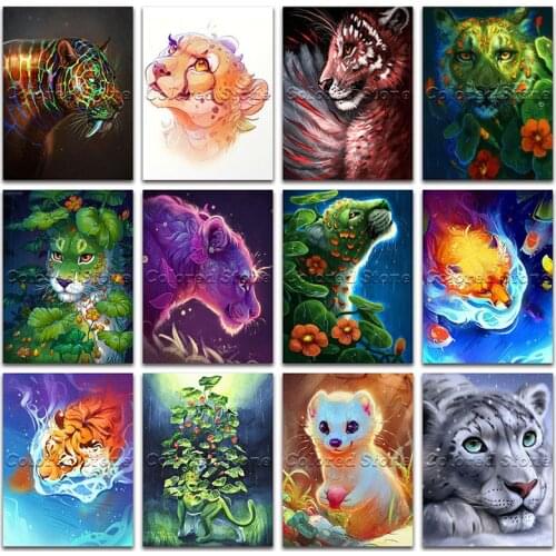 New Diamond painting Animals Tiger fox leopard flower 5D DIY Full Square Drill embroidery Cross stitch Round mosaic Drawing 1059