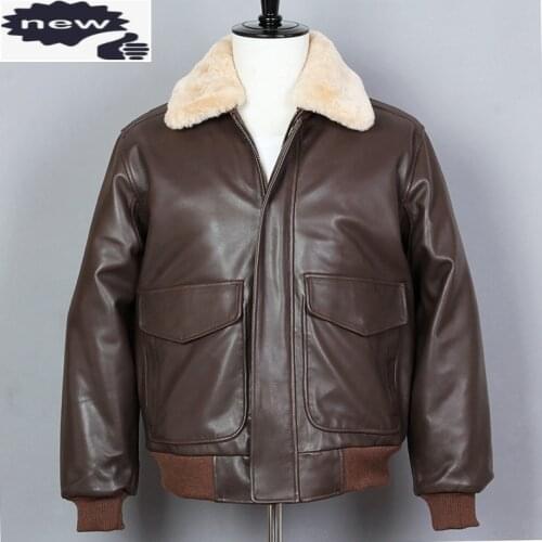 AVIREX FLY Air Force Flight G1 Fur Collar Sheepskin Genuine Leather Men Bomber Jacket Motorcycle Winter Coat Male
