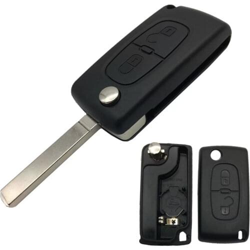 2 Buttons Flip Folding Key Case Blank Shell For Peugeot 107 207 307 307S 308 407 607 with Battery Holder