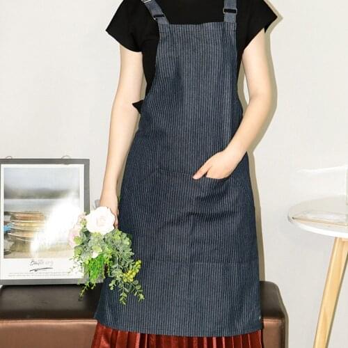 Black Striped Denim Apron Unisex Dirt-resistant & Wear-Resistant Thin Thickness Suitable For Four Seasons